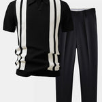 Ensemble Améline — polo en maille rayée à col Johnny & pantalon fuselé coupe slim