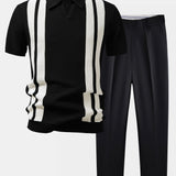 Ensemble Améline — polo en maille rayée à col Johnny & pantalon fuselé coupe slim