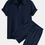 Ensemble — polo gaufré à manches courtes & short gaufré en maille à cordon