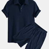 Ensemble — polo gaufré à manches courtes & short gaufré en maille à cordon