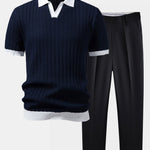 Ensemble — polo en maille texturée contrastante à col Johnny & pantalon fuselé