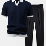 Ensemble — polo en maille texturée contrastante à col Johnny & pantalon fuselé