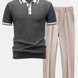 Ensemble — polo en maille à bordure contrastante & pantalon fuselé coupe slim