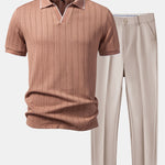 Ensemble — polo jacquard géométrique à col Johnny & pantalon fuselé coupe slim