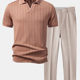 Ensemble — polo jacquard géométrique à col Johnny & pantalon fuselé coupe slim