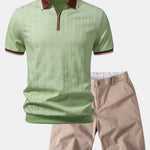 Ensemble — polo zippé en maille texturée à bordure contrastante & short chino
