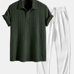 Ensemble — polo jacquard à manches courtes & pantalon côtelé à jambe droite