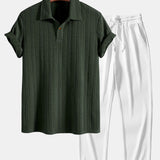 Ensemble — polo jacquard à manches courtes & pantalon côtelé à jambe droite