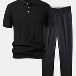 Ensemble — polo en maille jacquard rayée & pantalon fuselé coupe slim