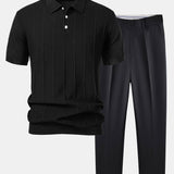 Ensemble — polo en maille jacquard rayée & pantalon fuselé coupe slim