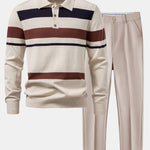 Ensemble — polo en maille rayée à manches longues & pantalon fuselé coupe slim