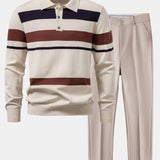 Ensemble — polo en maille rayée à manches longues & pantalon fuselé coupe slim