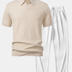Ensemble — polo en maille jacquard à vagues et col V & pantalon côtelé à jambe droite