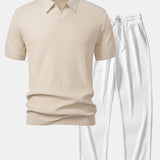 Ensemble — polo en maille jacquard à vagues et col V & pantalon côtelé à jambe droite