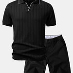 Ensemble — polo jacquard géométrique à col Johnny & short chino à taille élastique