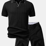 Ensemble — polo jacquard géométrique à col Johnny & short chino à taille élastique