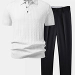 Ensemble — polo en maille jacquard torsadé & pantalon fuselé coupe slim