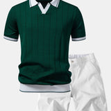 Ensemble — polo côtelé en maille à col Johnny et bordure contrastante & short chino