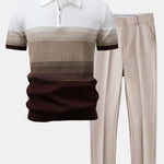 Ensemble — polo en maille rayée dégradée & pantalon fuselé coupe slim