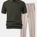 Ensemble — polo en maille jacquard à vagues et col V & pantalon fuselé coupe slim