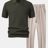 Ensemble — polo en maille jacquard à vagues et col V & pantalon fuselé coupe slim