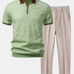Ensemble Capucine — polo zippé en maille texturée à bordure contrastante & pantalon fuselé