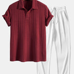 Ensemble — polo jacquard à manches courtes & pantalon côtelé à jambe droite
