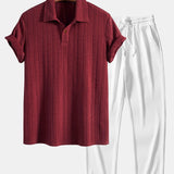 Ensemble — polo jacquard à manches courtes & pantalon côtelé à jambe droite