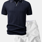 Ensemble — polo jacquard géométrique à col Johnny & short chino à taille élastique