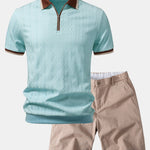 Ensemble — polo zippé en maille texturée à bordure contrastante & short chino