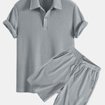 Ensemble — polo gaufré à manches courtes & short gaufré en maille à cordon