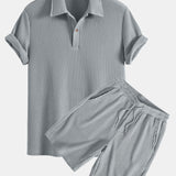 Ensemble — polo gaufré à manches courtes & short gaufré en maille à cordon