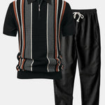Ensemble — polo zippé en maille rayée & pantalon en lin à jambe droite