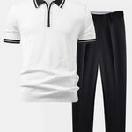 Ensemble Améline — polo zippé en maille à bordure contrastante & pantalon fuselé coupe slim
