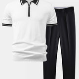 Ensemble Améline — polo zippé en maille à bordure contrastante & pantalon fuselé coupe slim