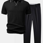 Ensemble — polo jacquard géométrique à col Johnny & pantalon fuselé coupe slim