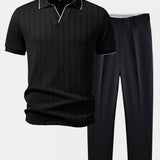 Ensemble — polo jacquard géométrique à col Johnny & pantalon fuselé coupe slim