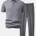 Ensemble — polo en maille jacquard torsadé & pantalon fuselé coupe slim