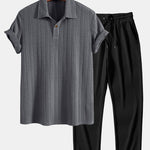 Ensemble — polo jacquard à manches courtes & pantalon côtelé à jambe droite
