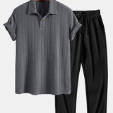 Ensemble — polo jacquard à manches courtes & pantalon côtelé à jambe droite