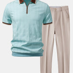 Ensemble Capucine — polo zippé en maille texturée à bordure contrastante & pantalon fuselé