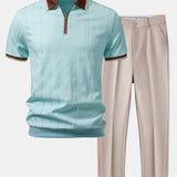Ensemble Capucine — polo zippé en maille texturée à bordure contrastante & pantalon fuselé