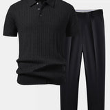 Ensemble — polo en maille jacquard torsadé & pantalon fuselé coupe slim