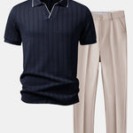 Ensemble — polo jacquard géométrique à col Johnny & pantalon fuselé coupe slim