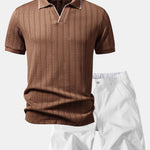 Ensemble — polo jacquard géométrique à col Johnny & short chino à taille élastique