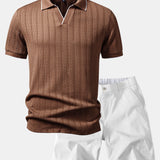 Ensemble — polo jacquard géométrique à col Johnny & short chino à taille élastique