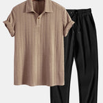 Ensemble — polo jacquard à manches courtes & pantalon côtelé à jambe droite