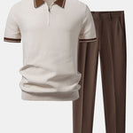 Ensemble Capucine — polo zippé en maille contrastante & pantalon fuselé coupe slim