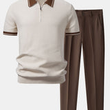 Ensemble Capucine — polo zippé en maille contrastante & pantalon fuselé coupe slim
