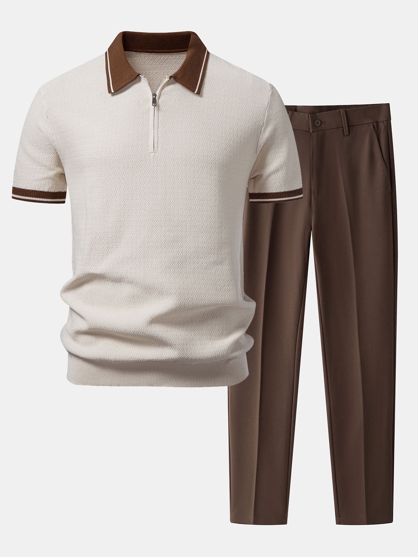 Ensemble Capucine — polo zippé en maille contrastante & pantalon fuselé coupe slim